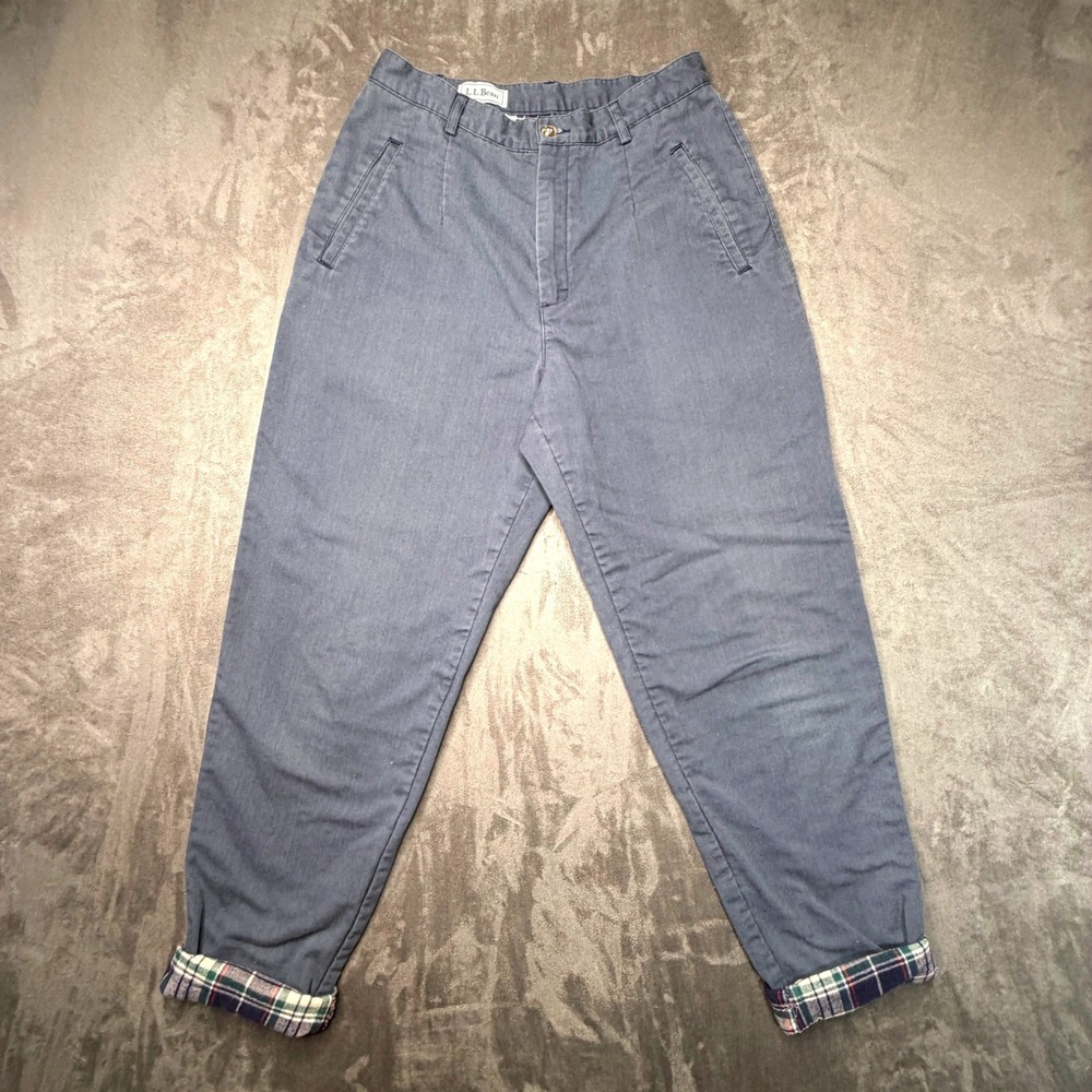 Vtg LL Bean Chino Pants Womens Blue Flannel Lined High Rise Size 27x26 Gorpcore